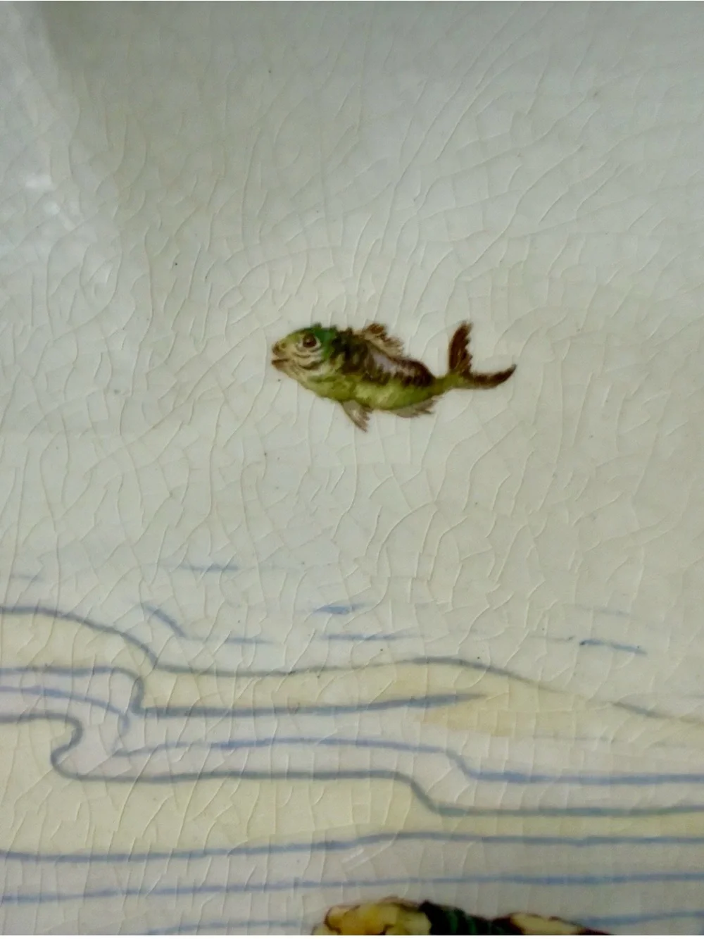 Antique Porcelain Fish Serving Platter Scalloped Gilt Transferware